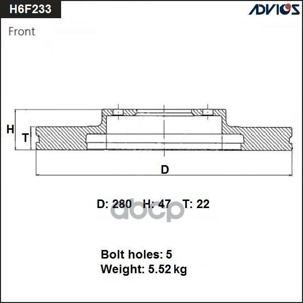 Диск тормозной пер. ADVICS H6F233B ADVICS арт. H6F233B