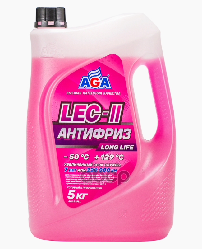 Антифриз AGA LEC-II LONG LIFE  розовый  –50 °С (5 кг) (соответствует ASTM D3306  GB29743 (LEC-II  Ки AGA арт. aga319ll