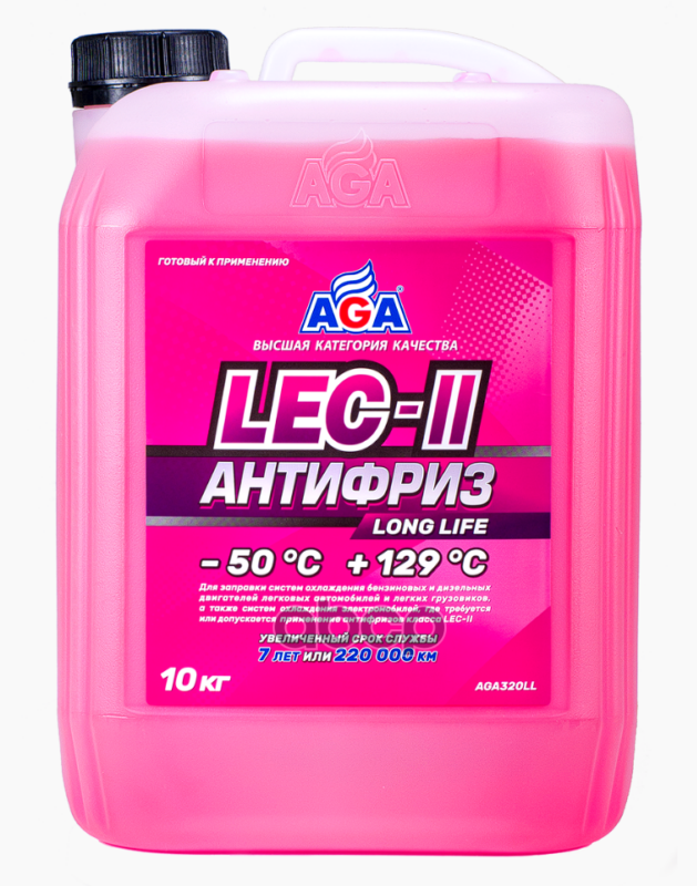 Антифриз AGA LEC-II LONG LIFE  розовый  –50 °С (10 кг) (соответствует ASTM D3306  GB29743 (LEC-II  К AGA арт. aga320ll