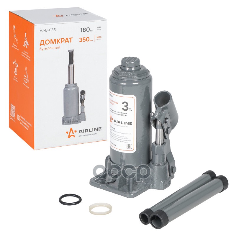 Домкрат бутылочный 3т 180-350мм (AJ-B-03S) AIRLINE арт. aj-b-03s