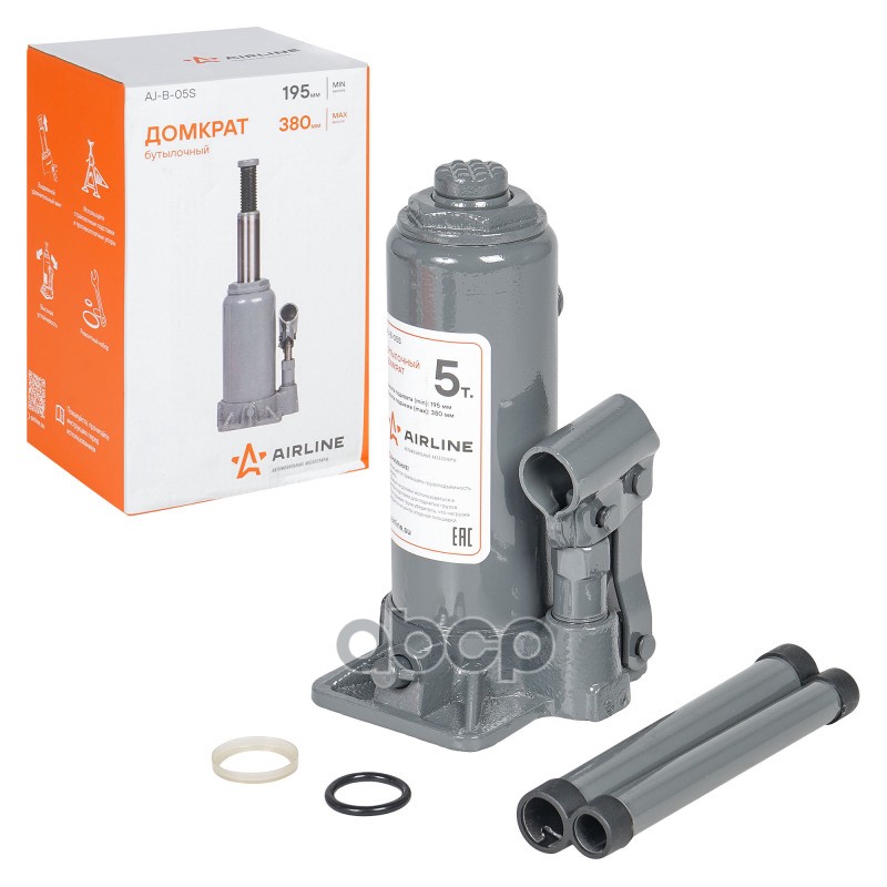 Домкрат бутылочный 5т S (MIN - 195 мм, MAX - 380 мм) (AJ-B-05S) AIRLINE арт. AJ-B-05S
