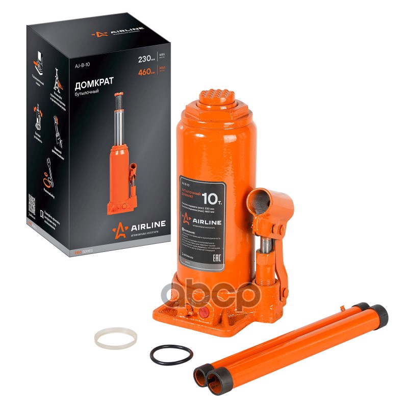 Домкрат бутылочный 10т PRO (MIN - 230мм, MAX - 460мм) AIRLINE арт. AJB10