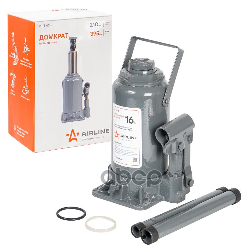 Домкрат бутылочный 16т 210-395мм (AJ-B-16S) AIRLINE арт. aj-b-16s