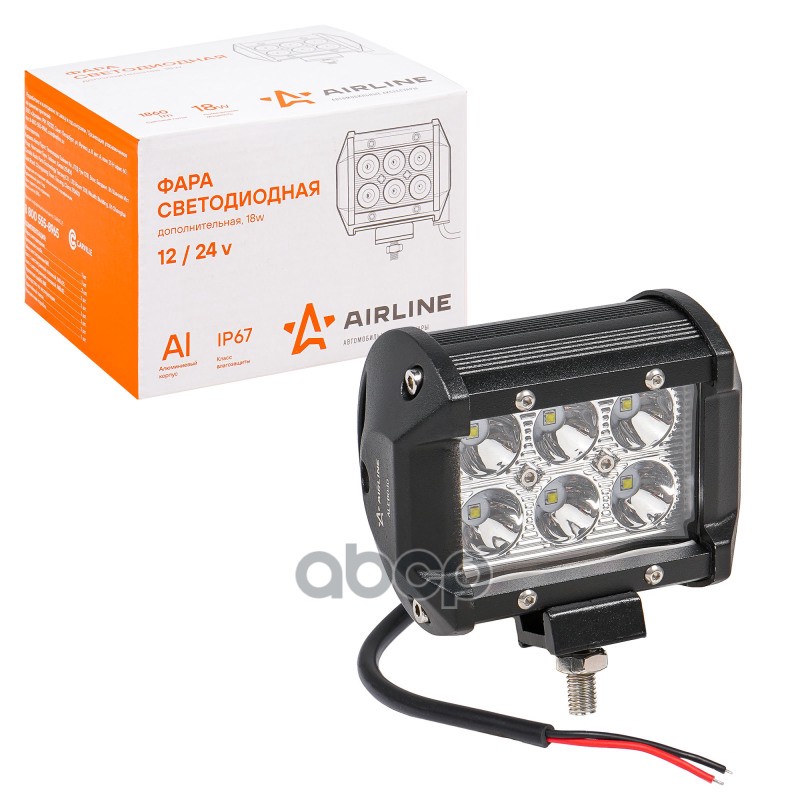 Фара светодиодная (балка) двухрядная, 6 LED направленный свет, 18W (98х78х65) 12/24V (ALED040 AIRLINE арт. ALED040