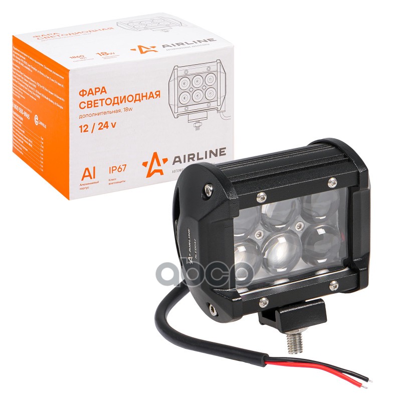 Фара светодиодная (балка) двухрядная, 6 LED 4D линза, 18W (98х78х65) 12/24V (ALED042) AIRLINE арт. ALED042
