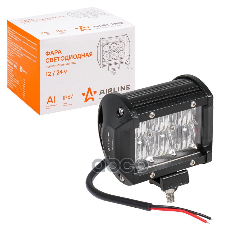 Фара светодиодная (балка) двухрядная 6LED  5D линза рабочий свет  18Вт  98х78х65мм  12/24В (ALED043) AIRLINE арт. aled043
