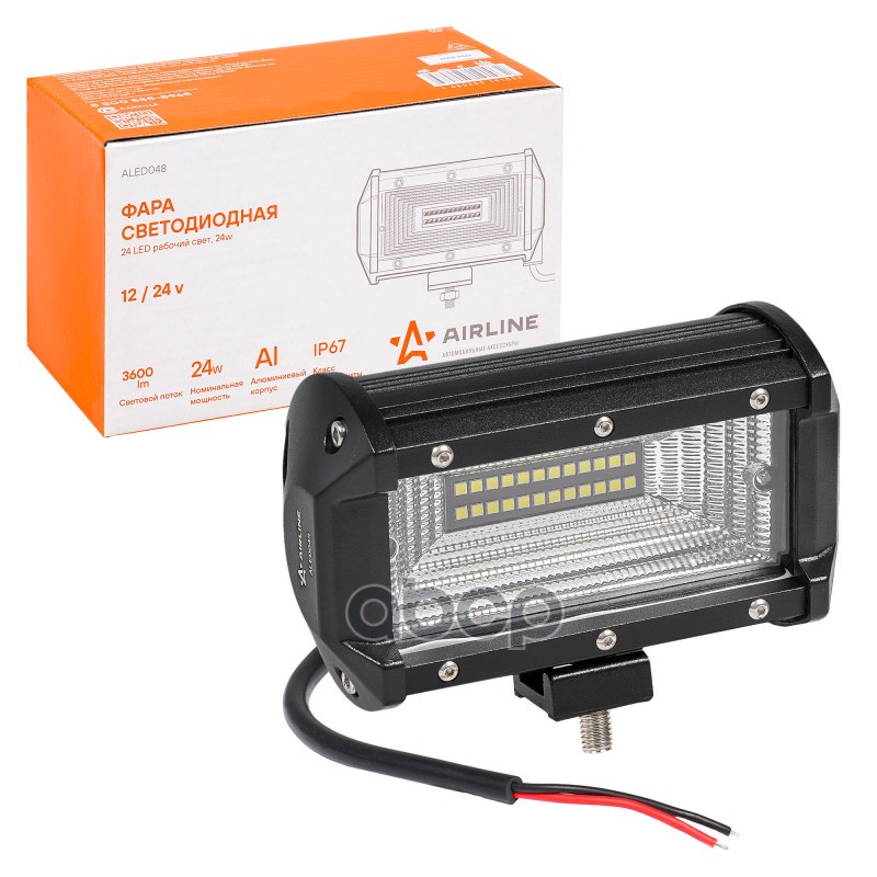 Фара светодиодная (балка), 24 LED рабочий свет, 24W (135х78х65) 12/24V (ALED048) AIRLINE арт. ALED048