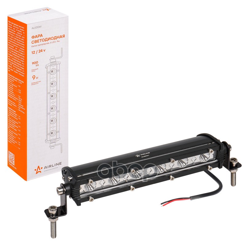 Фара светодиодная (балка) однорядная  6LED  направленный свет  9Вт  186x30x47мм  12/24В (ALED061) AIRLINE арт. aled061