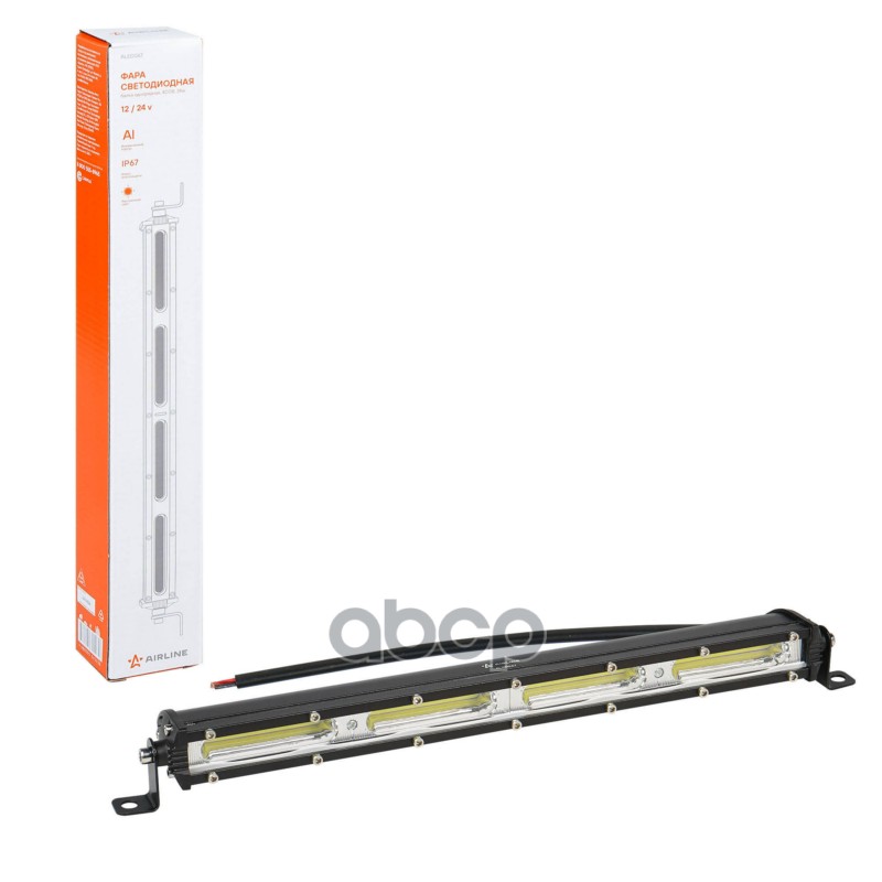 Фара светодиодная (балка) однорядная 4COB, рассеянный свет, 24Вт, 343x30x47мм, 12/24В (ALED067) AIRLINE арт. ALED067
