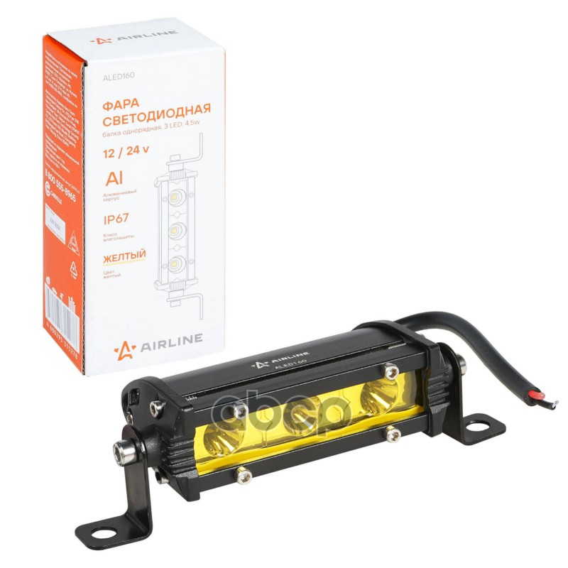 Фара светодиодная (балка) однорядная 3LED, желтый направленный свет, 4.5Вт, 108x30x47мм, 12/24В (ALE AIRLINE арт. ALED160