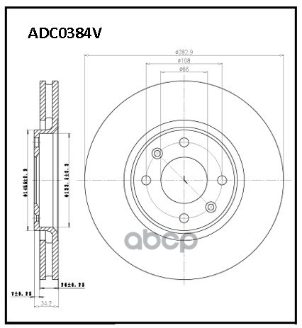 Диск тормозной вентилируемый передний  Citroen Berlingo 96->  C3 I  II  III 16->  C4 I 04-11  II 09- ALLIED NIPPON арт. adc0384v