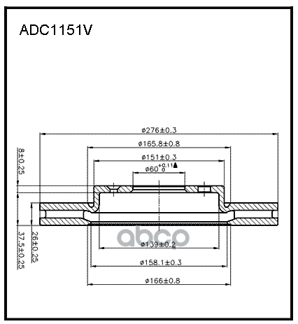 Диск тормозной вентилируемый передний  Opel Astra J (P10) 09-15 / Chevrolet Cruze (J300) 09-> ALLIED NIPPON арт. adc1151v
