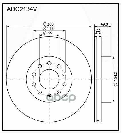Диск тормозной вентилируемый передний  VW Caddy  Golf V  VI  VIII  Jetta III 04-10  IV 10-18  VII 17 ALLIED NIPPON арт. adc2134v