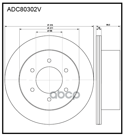 Диск тормозной вентилируемый задний  Mitsubishi Pajero Sport II 08-15 ALLIED NIPPON арт. adc80302v