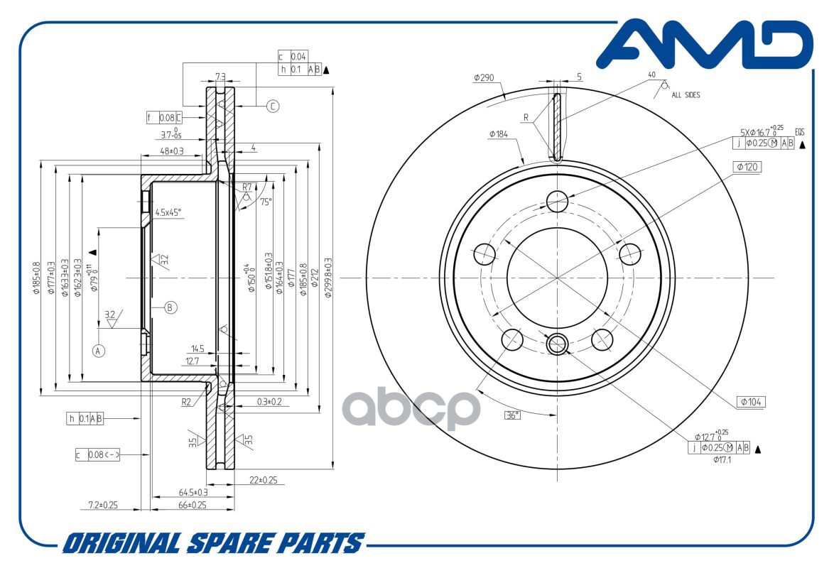 Диск Тормозной Передний Bmw 1(F20)/3(F30)/4(F36) /Vent D=300Mm Amd Amd.bd341 AMD арт. AMD.BD341