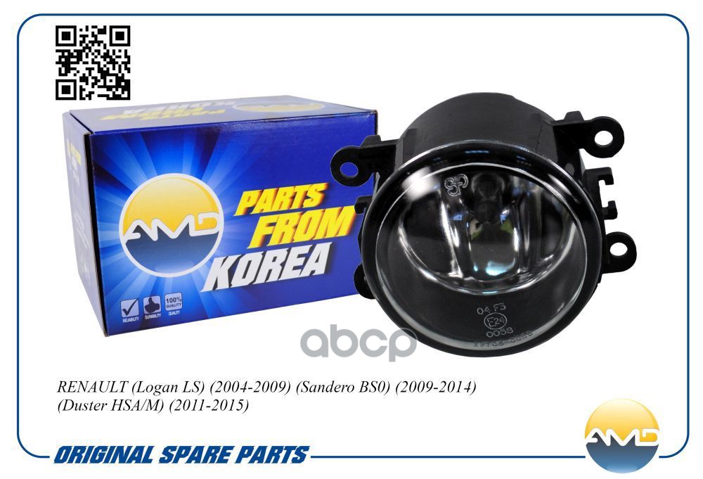 Фара противотуманная  (с лампой) RENAULT Logan LS, 2004-2009, Sandero BS0, 2009-2014, Duster HSA/M, 2011-2015 AMDLP137 AMD ар...