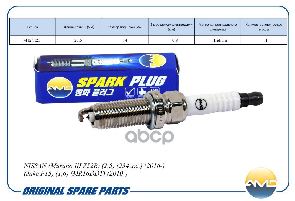 Свеча зажигания 22401-1KC1C/DILKAR7C9H/AMD.PL159 (Iridium) AMD AMD арт. AMDPL159