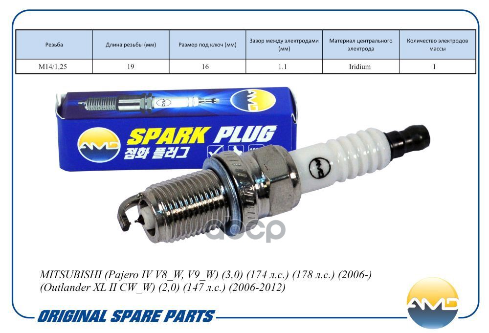 Свеча зажигания 1822A069/DIFR6C11/AMD.PL169 (Iridium) AMD AMD арт. AMDPL169