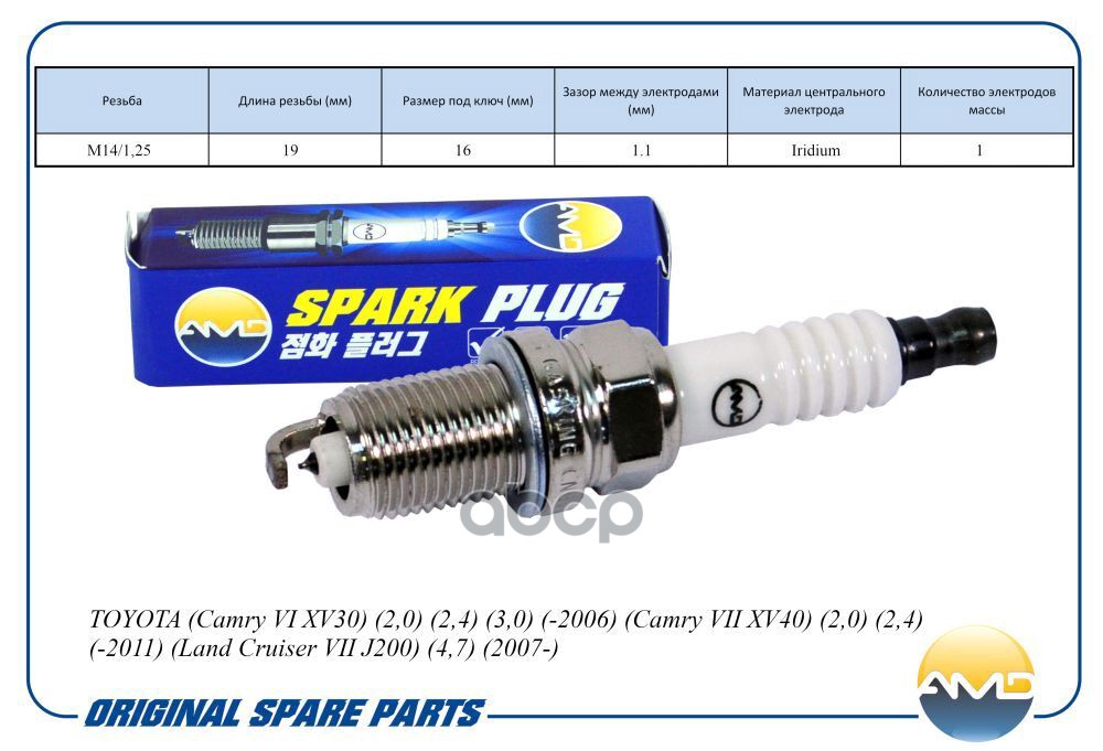 Свеча зажигания 90919-01210/IFR6T11/AMD.PL83 (Iridium) AMD AMD арт. AMDPL83