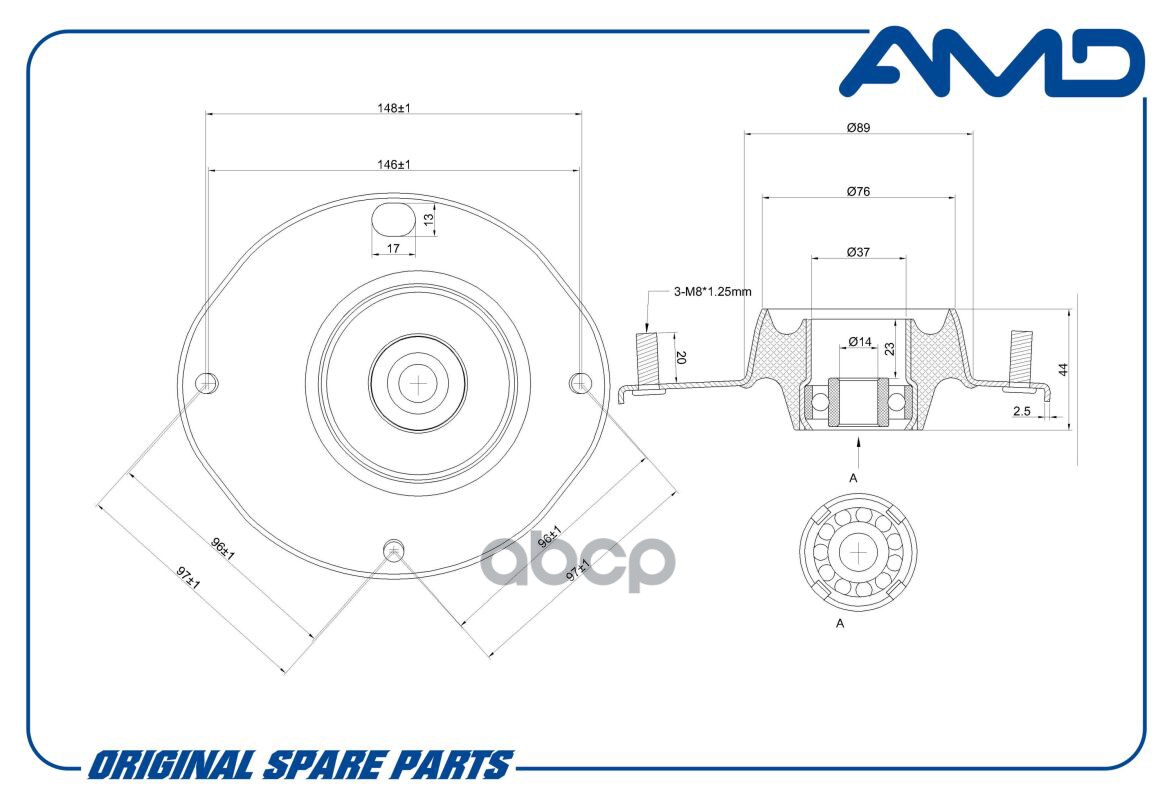 Опора амортизатора переднего левая  CHEVROLET Lanos T150, 2005- AMDSB324 AMD арт. AMDSB324