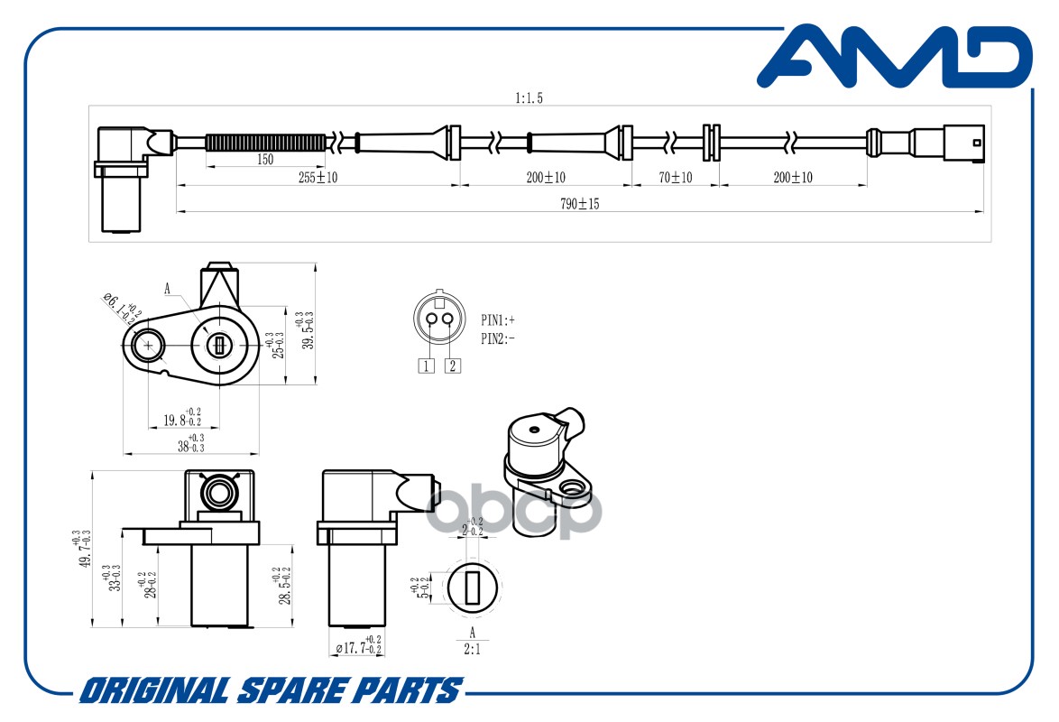 Датчик ABS передний правый 96455870/AMD.SEN153 AMD AMD арт. AMDSEN153