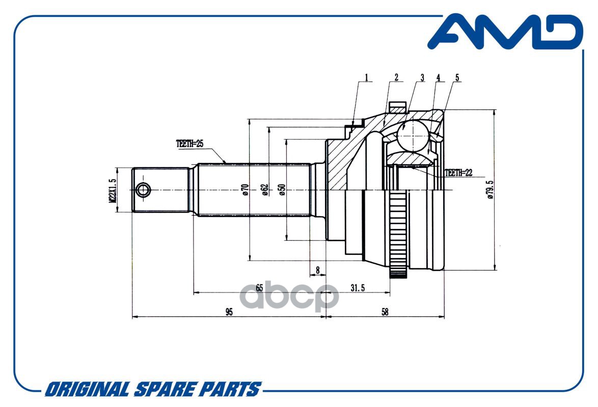 ШРУС наружный (T25/T22/ABS44) с кольцом ABS HYUNDAI Accent LC, 1999-, MT, с кольцом ABS AMDSH122 AMD арт. AMDSH122