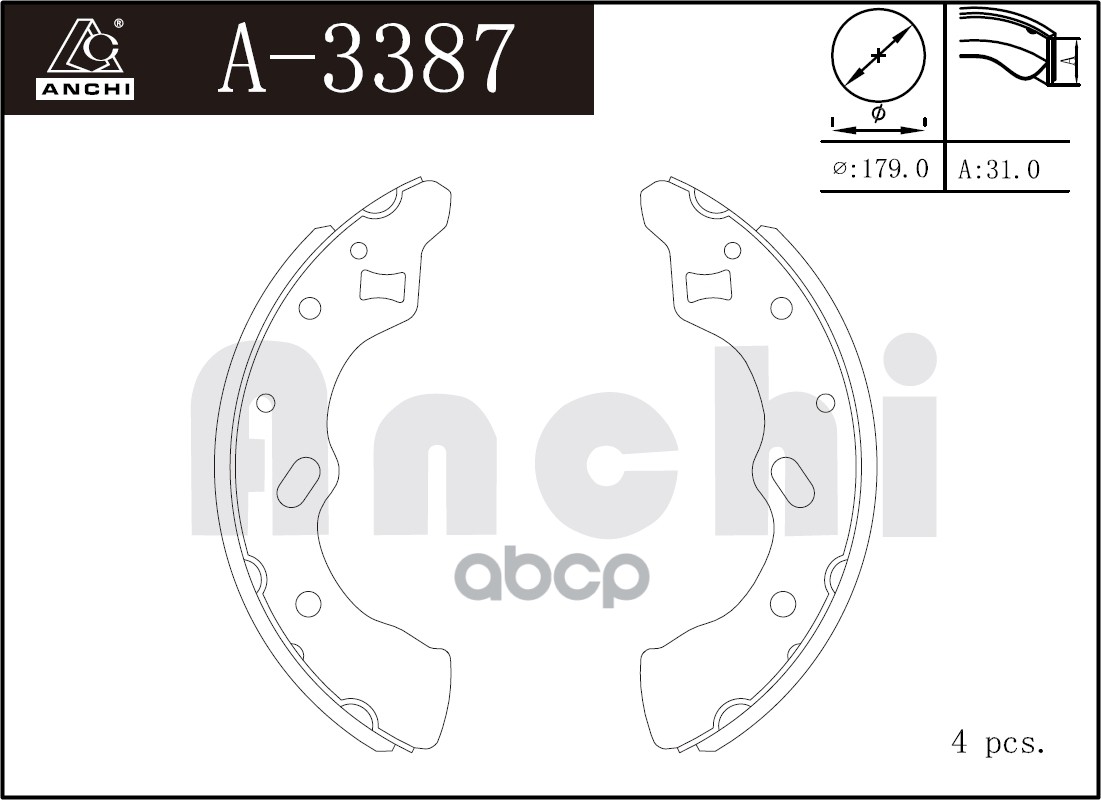 Тормозные Колодки Барабанные Mazda Demio 96- W/O Abs ANCHI арт. A3387