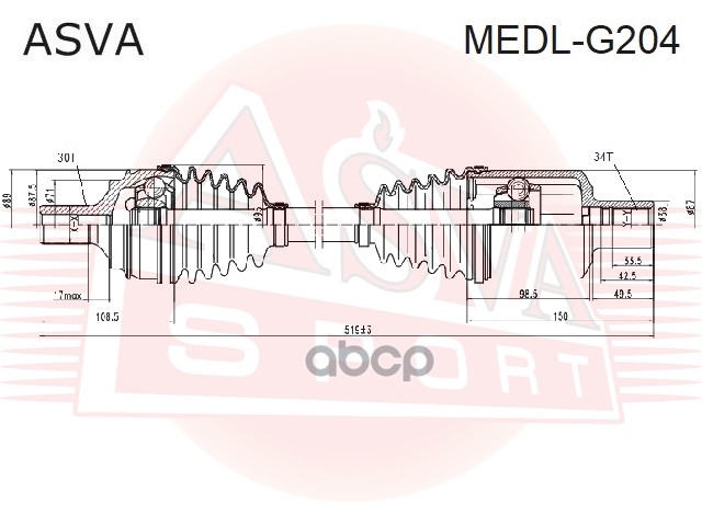 ПРИВОД ПЕРЕДНИЙ ЛЕВЫЙ 34X519X30 ASVA арт. MEDLG204