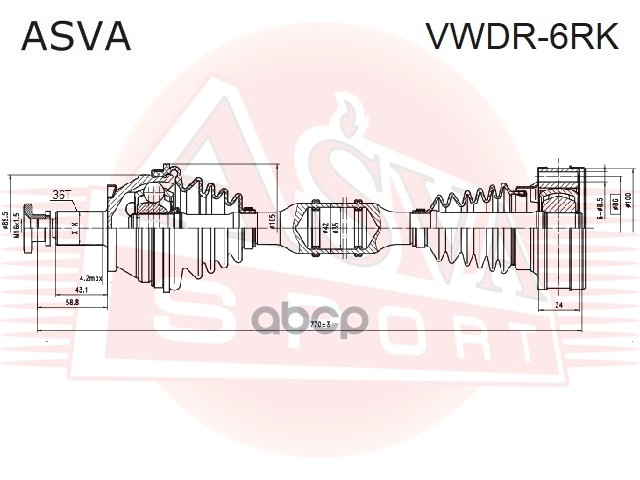 ПРИВОД ПЕРЕДНИЙ ПРАВЫЙ  100X771X36 POLO SEDAN 6R 2009< MT/RAPID ASVA арт. VWDR6RK