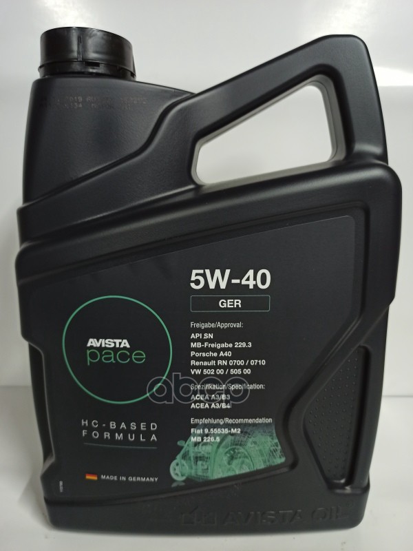 AVISTA OIL Масло Моторное Синтетическое Pace Evo Ger 5W40 Sn, A3/B4 5Л