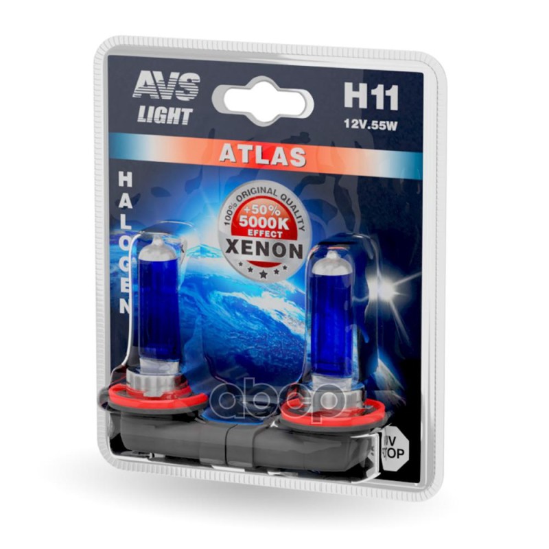 Лампа галогенная H11 12В 55 Вт (5000К) кт.2шт. AVS ATLAS A78565S AVS арт. A78565S