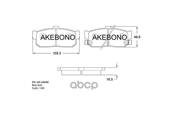 Колодки тормозные дисковые задние NISSAN ALMERA II (N16) Akebono арт. AN346WK