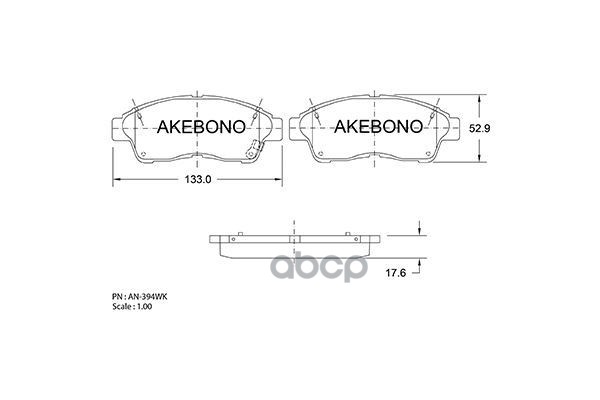 Колодки тормозные (Спереди) Toyota Caldina (T190,T210) 92-02 / Camry 91-98 Akebono арт. AN-394WK