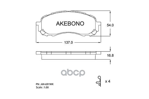Колодки тормозные (Спереди) Subaru Impreza 00-16 / Legacy 98-03 Akebono арт. AN-691WK