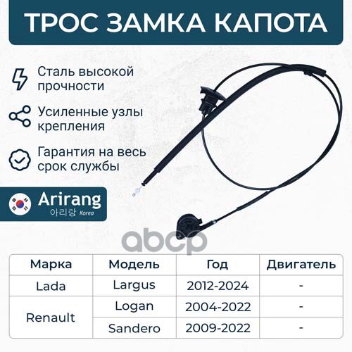 Трос капота Renault (Logan, Sandero) Arirang арт. ARG135001