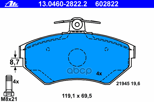 Колодки Тормозные Передние Ate 13.0460-2822.2 Ate арт. 13.0460-2822.2