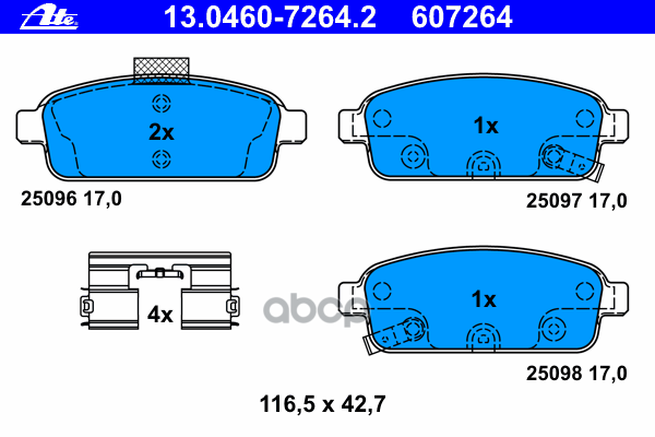 Колодки Тормозные Дисковые Задн, Chevrolet: Cruze 1.4/1.6/1.7 D/1.8/1.8 Lpg/2.0 Cdi 09- Ate арт. 13.0460-7264.2