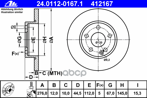 Диск Тормозной Передн, Mercedes-Benz: A-Class A 150/A 160/A 160 Cdi 04-12 Ate арт. 24.0112-0167.1