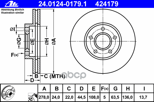 Диск Тормозной Передн, Ford: Tourneo Connect 1.8 16V/1.8 Di/1.8 Tdci/1.8 Turbo Di 02-, Transit Connect 1.8 16V/1.8 Di/1.8 Tdc...