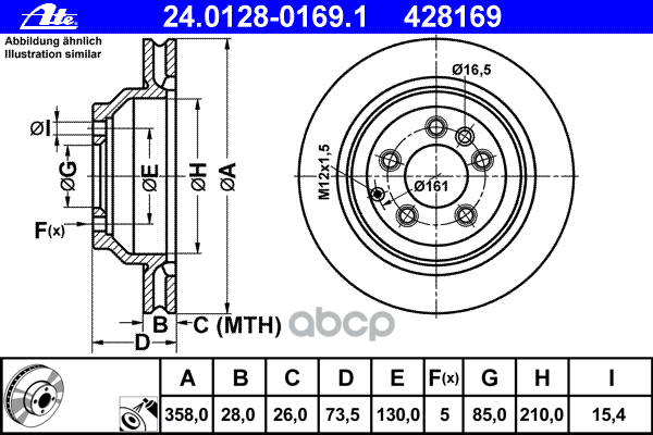 Диск Тормозной Задний Audi Q7 06->/Cayenne/Touareg 03-> /Vent.d=358Mm Ate 24.0128-0169.1 Ate арт. 24.0128-0169.1