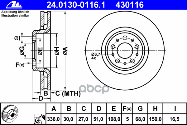 Диск Тормозной Передн, Volvo: Xc90 2.5 T/3.2/3.2 Awd/D3/ D5/D5/T6/V8 02- Ate арт. 24.0130-0116.1