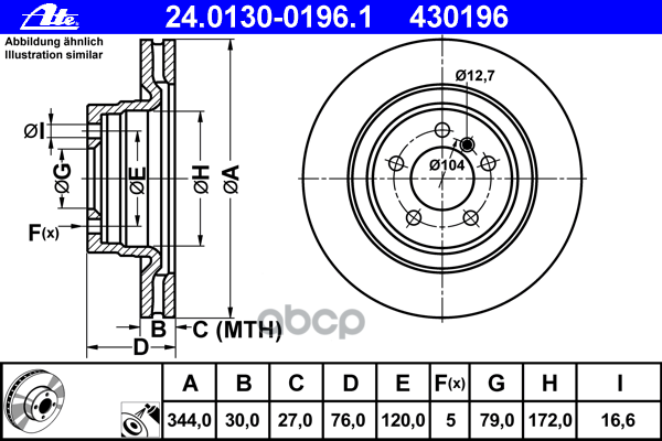 Диск Тормозной Передн, Land Rover: Range Rover Iii 3.0 Td 6 4X4/4.4 4X4 02-12 Ate арт. 24.0130-0196.1