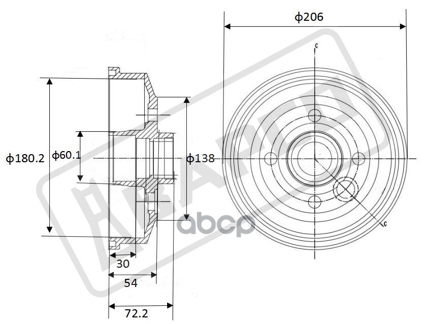 Барабан тормозной задний, BDR0009 BAPCO BDR0009 BAPCO арт. BDR0009