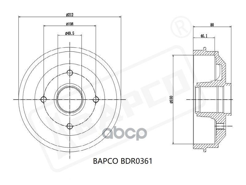 Барабан Тормозной Задний Bdr0361, Bapco Bdr0361 BAPCO арт. BDR0361