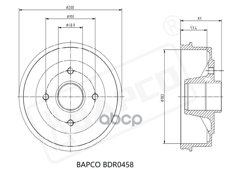 Барабан тормозной задний BDR0458 BAPCO арт. BDR0458