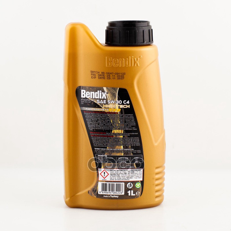 BENDIX Масло моторное 1л.  синтетика BENDIX HIGH TECH C4 5W-30 ACEA C4  RENAULT RN0720  MB 226.51  MB 229.5