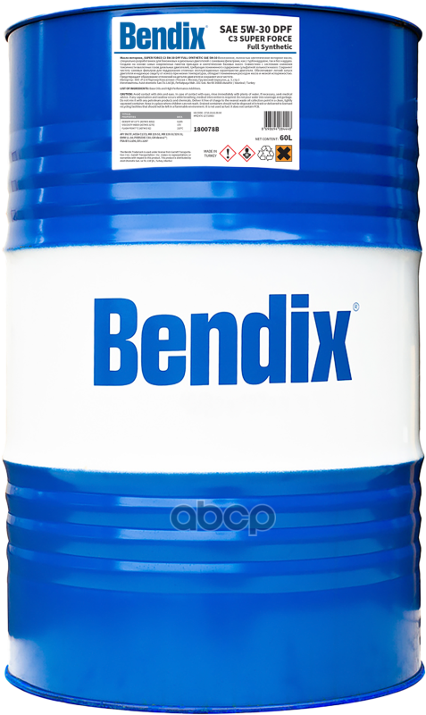 BENDIX Масло Моторное 60Л.  Синтетика Bendix Super Force Dpf Sae 5W-30 Api Sn Sm/Cf Acea C3-12 Mb Approval