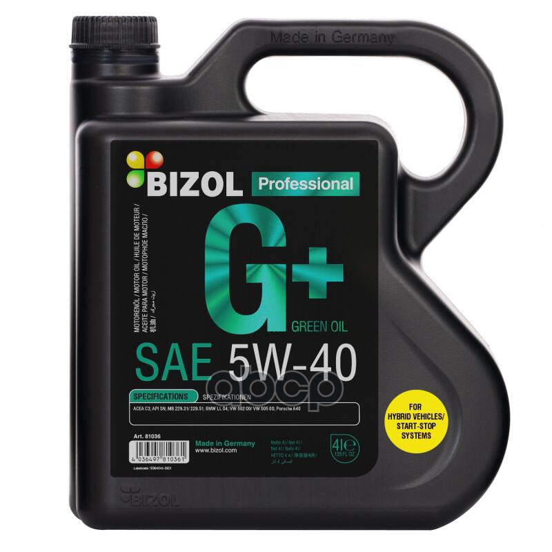 BIZOL Масло Моторное Bizol Green Oil+ 5W-40 4L 81036