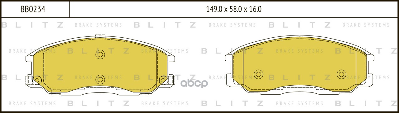 Колодки тормозные дисковые передние HYUNDAI Starex/H1 00-SSANGYONG Kyron 02- BB0234 Blitz арт. BB0234