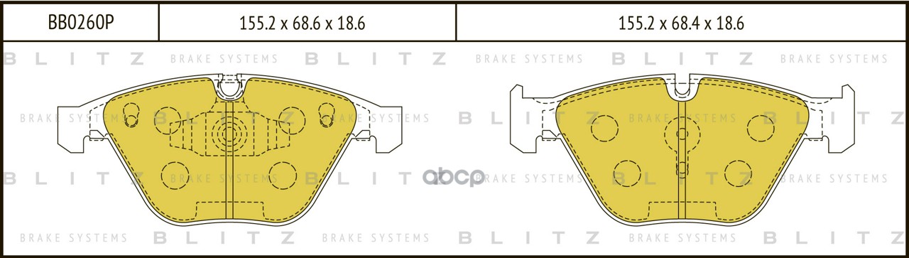 Колодки тормозные дисковые передние BMW 3(E90,91,92,93) 06- BB0260P Blitz арт. BB0260P